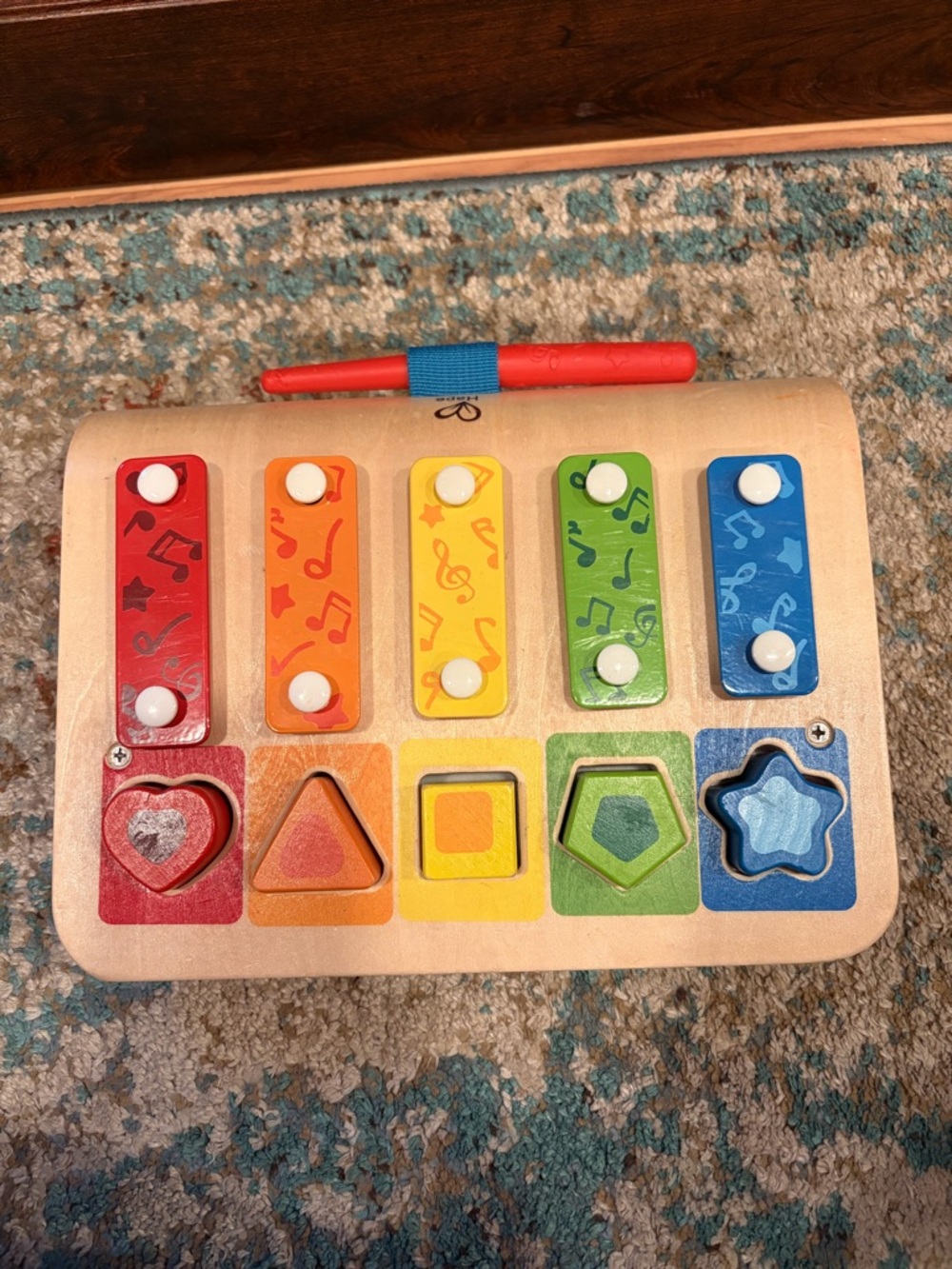Hape Wooden Rainbow Xylophone and Shape Sorter - Multicolor Kids Toy
